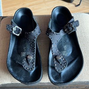 Black Leather Birkenstock with Swarovski Crystals Size 40